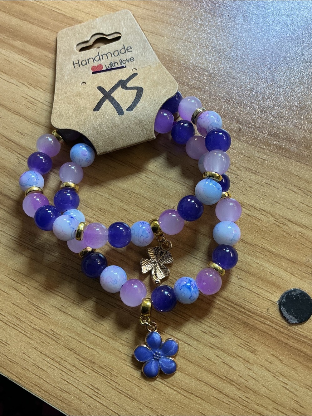 XS Handmade Purple & Pink Beaded Charm Bracelet Set